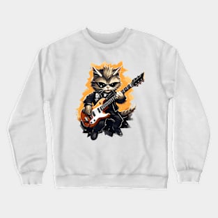 Rockstar Cat Playing Electric Guitar Crewneck Sweatshirt